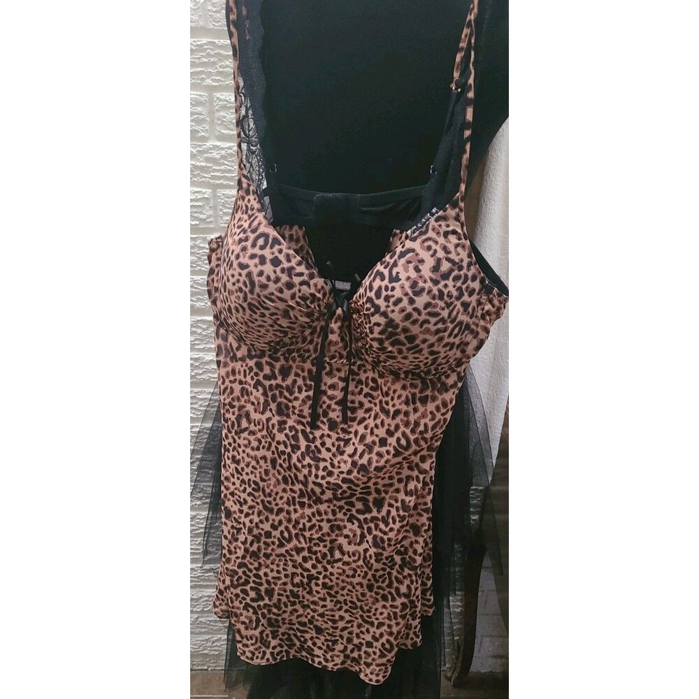 Ambrielle Intimates Womens Xl Leopard Chemise Night Gown W Bra Underwired